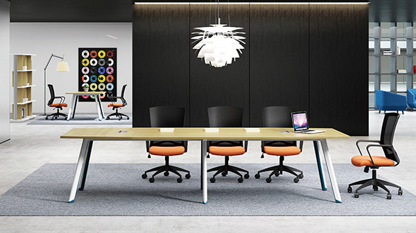 現代時尚簡約長條10人板式鋼架會議桌