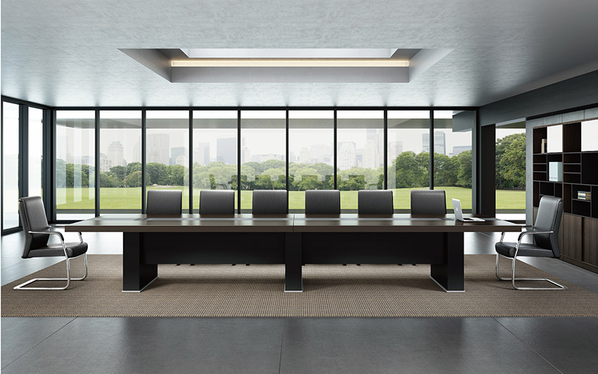 現代簡約長條14人實木油漆會議桌會議臺洽談桌圖片定做